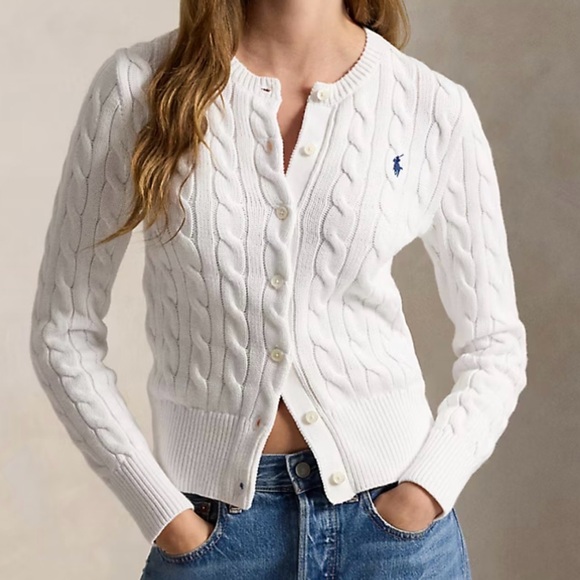 Ralph Lauren Sweaters - Ralph Lauren White Cable-Knit Button Cardigan